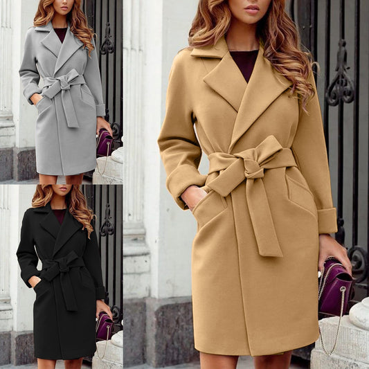 Chic Slim Fit Woolen Coat with Polo Collar for Autumn/Winter Fashion